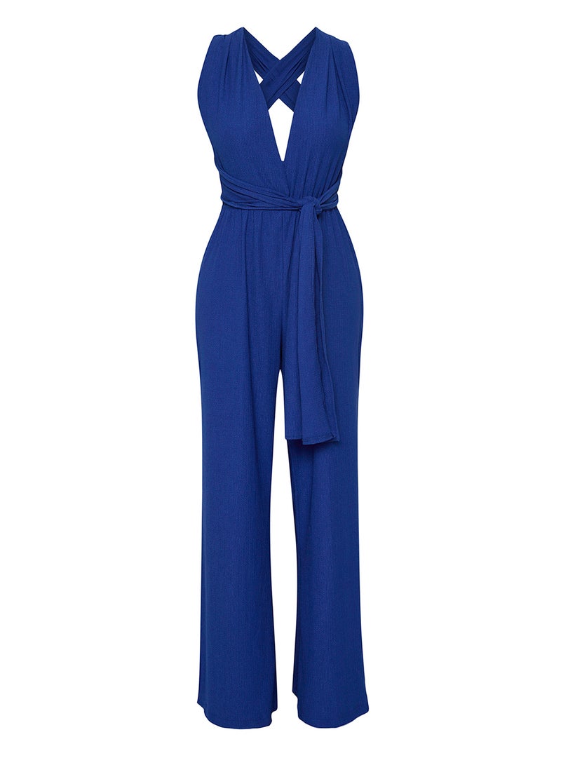 trendyol Cobalt Dokuma Slit Maxi Beach Jumpsuit Tbess23Tu00010 - Image 5