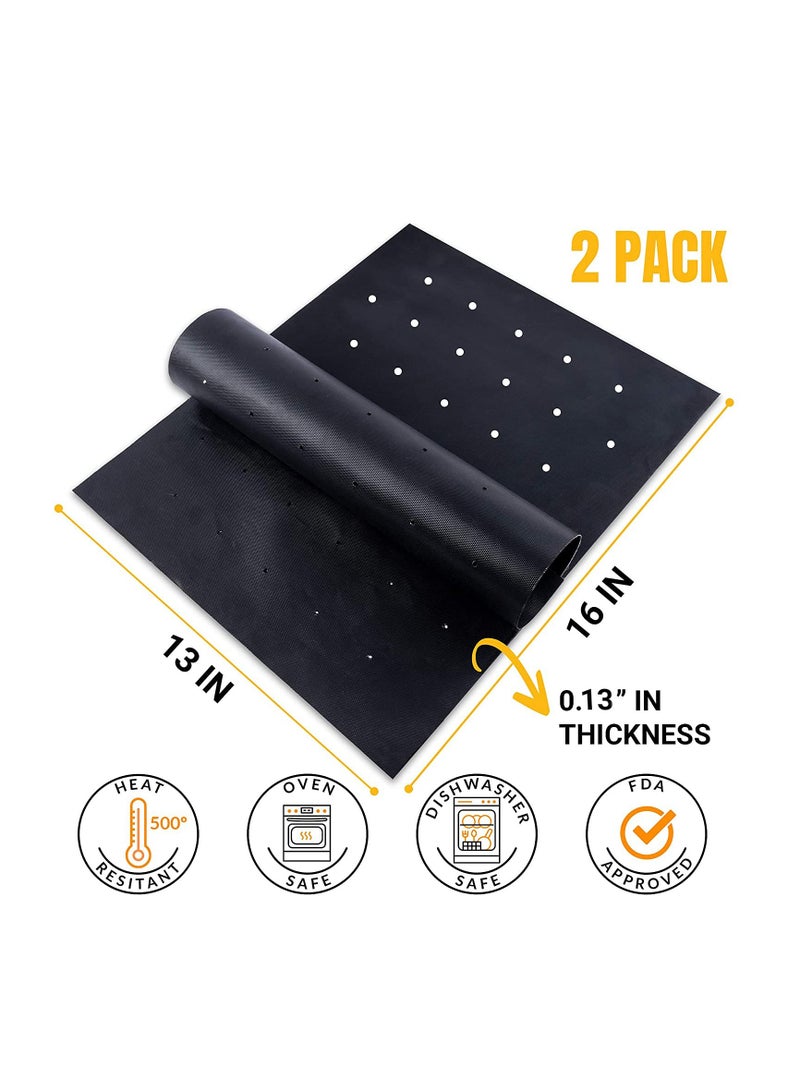Excefore BBQ Grill Mat Non Stick - 2021 Upgraded Model With Holes - Set of 2 Heavy Duty Reusable and Dishwasher Safe Black Mesh Fireproof Topper Pads - Easy Clean and Easy Use on Gas Charcoal Electric Grills - Image 5