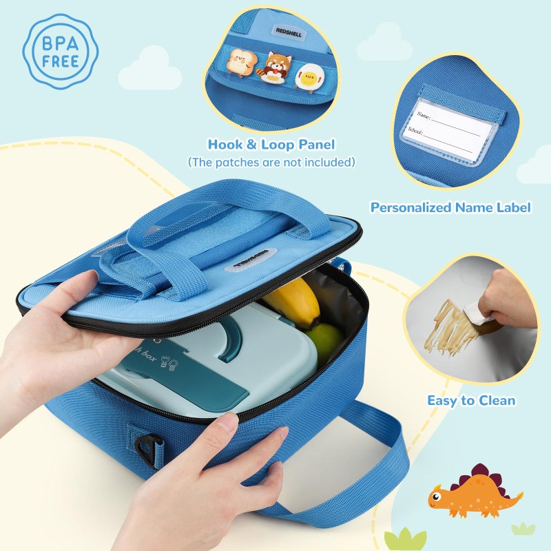 REDSHELL Tactical Lunch Box Kids, Large Insulated Lunch Bag for Boys, Cooler Lunchbag, Square Toddler Lunchbox, School Daycare Lunch Tote Pail with Water Bottle Holder Shoulder Strap, Dark Blue - Image 3