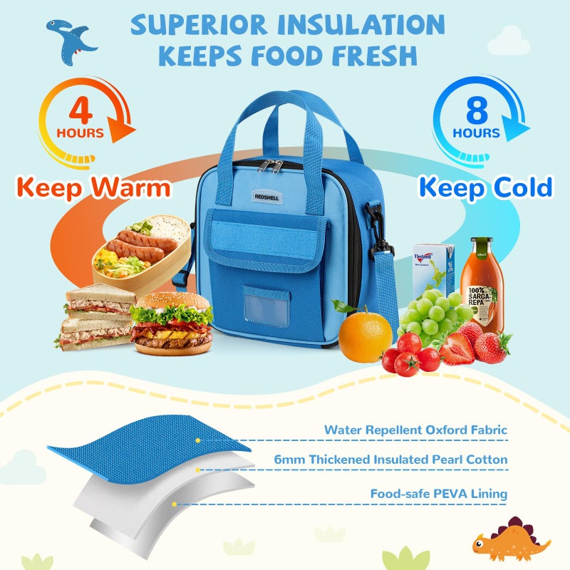 REDSHELL Tactical Lunch Box Kids, Large Insulated Lunch Bag for Boys, Cooler Lunchbag, Square Toddler Lunchbox, School Daycare Lunch Tote Pail with Water Bottle Holder Shoulder Strap, Dark Blue - Image 4