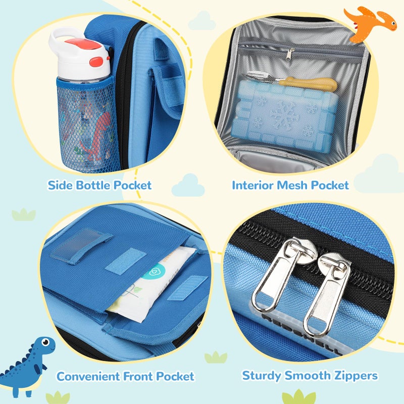 REDSHELL Tactical Lunch Box Kids, Large Insulated Lunch Bag for Boys, Cooler Lunchbag, Square Toddler Lunchbox, School Daycare Lunch Tote Pail with Water Bottle Holder Shoulder Strap, Dark Blue - Image 5