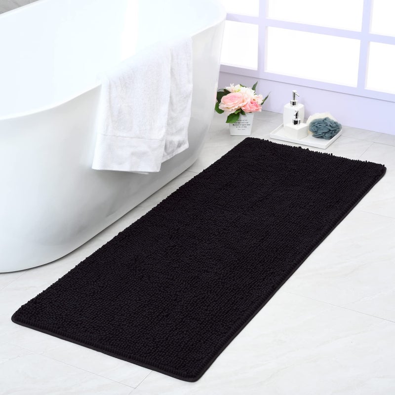 Noahas Bath Rugs 24 x 70 Large Runner Bathroom Rug Soft Luxury Chenille Bathroom Mats with NonSlip Backing Throw Absorbent Carpet for Bath TubShower Machine Washable Durable Rug Black