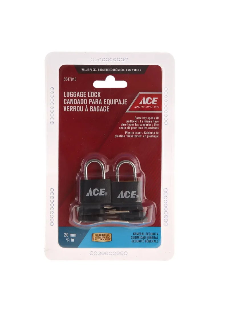 ACE Ace Solid Brass Luggage Lock Pack 20mm 2Pcs