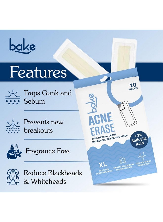 BAKE 2% Salicylic Acid Hydrocolloid Acne Absorbing (10 Patches) Surface Patch XL Pimple Patches for Blackheads Removal | Large Acne Erase Strips | Pore Cleansing & Reduces Whiteheads (10 Strips) - Image 2