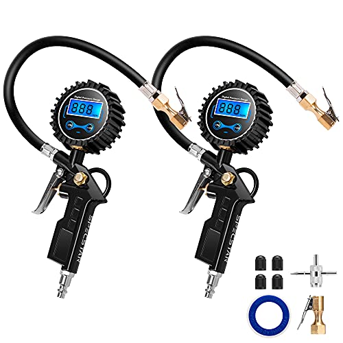 SPECSTAR 2 Pack Digital Tire Inflator with Pressure Gauge, Night Available 250 PSI Air Chuck and Compressor Accessories with Rubber Hose and Quick Connect Attachment for 0.1 Display Resolution - Image 1