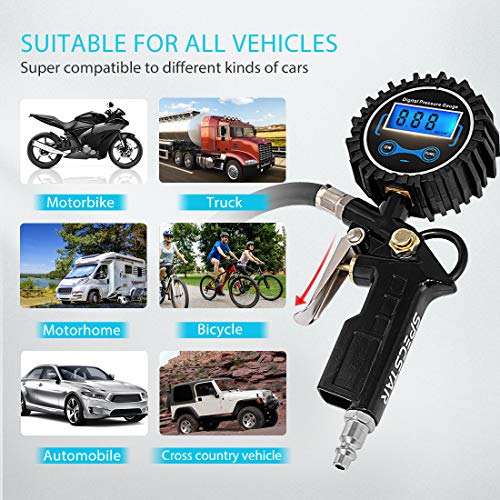 SPECSTAR 2 Pack Digital Tire Inflator with Pressure Gauge, Night Available 250 PSI Air Chuck and Compressor Accessories with Rubber Hose and Quick Connect Attachment for 0.1 Display Resolution - Image 4