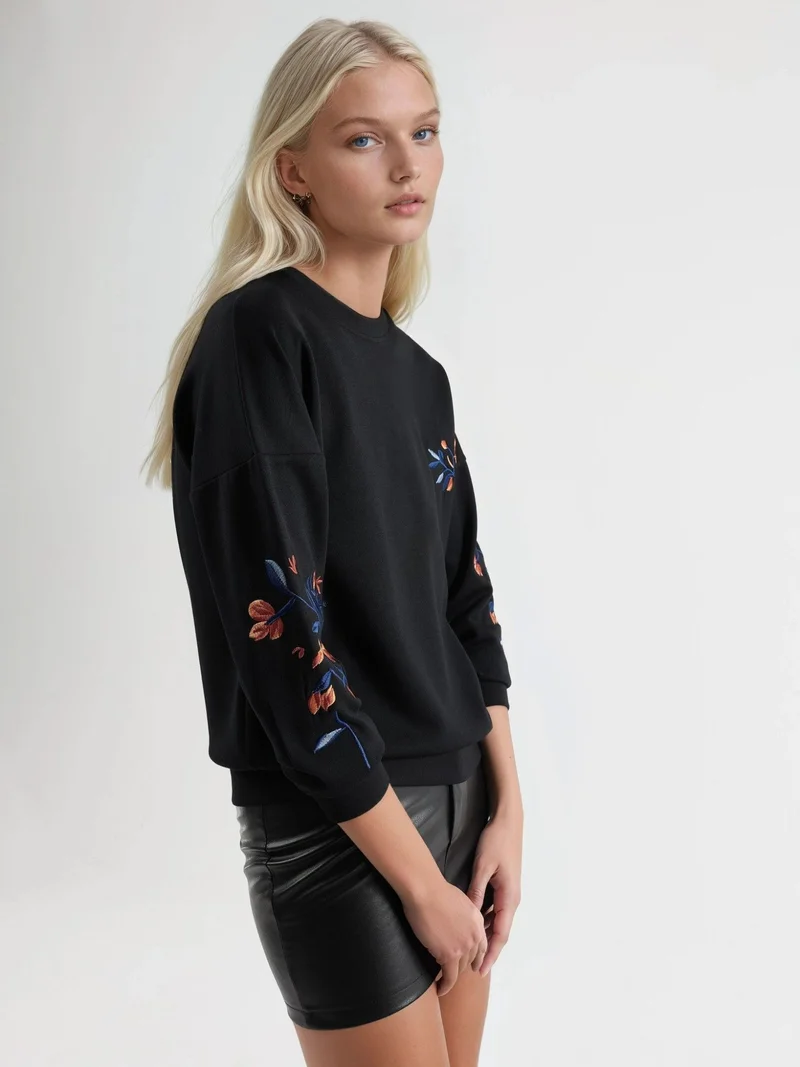 HICCUP Modal Touch Crew Neck Embroidered Sweatshirt Bersan Collection