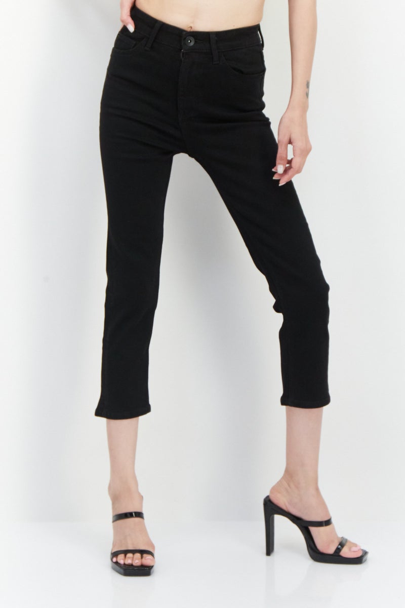 M.S Collection Women Skinny Fit Plain Non-Stretchable Jeans, Black - Image 1