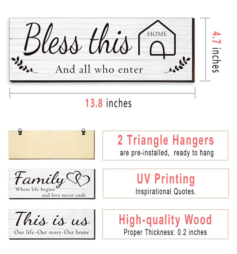 Joyhawk 4 Pieces Wooden Home Wall Art Decor  Rustic  Farmhouse This Is Us/Together/Bless This Home/Family Decor Signs For Living Room Bedroom  4.7 X 13.8 Inch(White) - Image 2