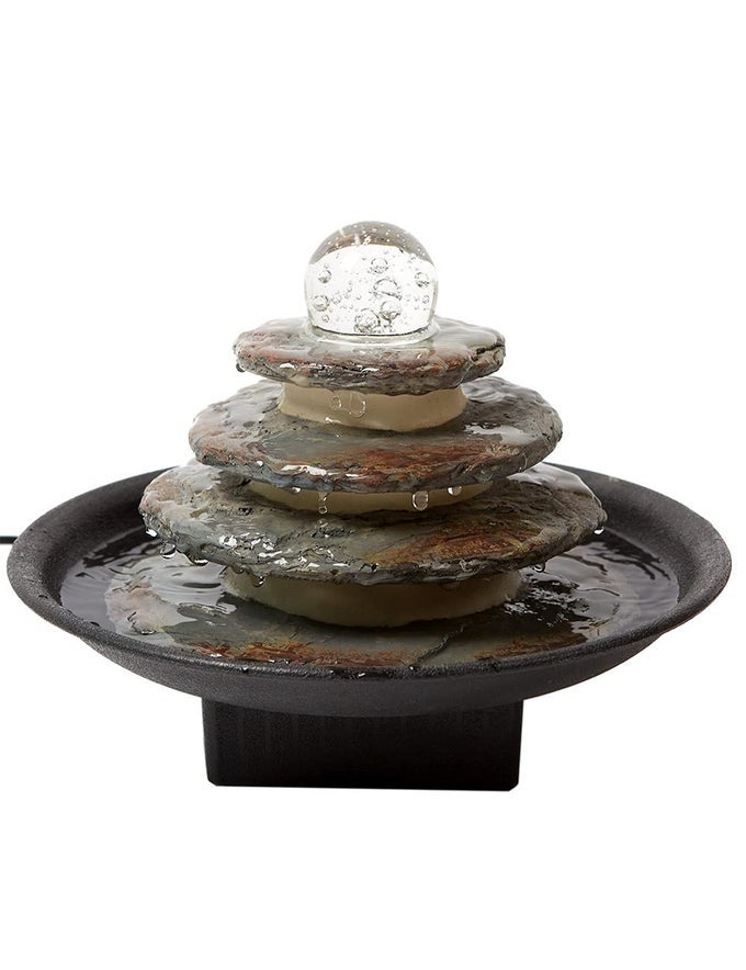 INDOOR FOUNTAIN TABLETOP FENGSHUI WATERFALL DESK OFFICE FOUNTAIN LED LIGHTS ROLLING BALL 11INCH