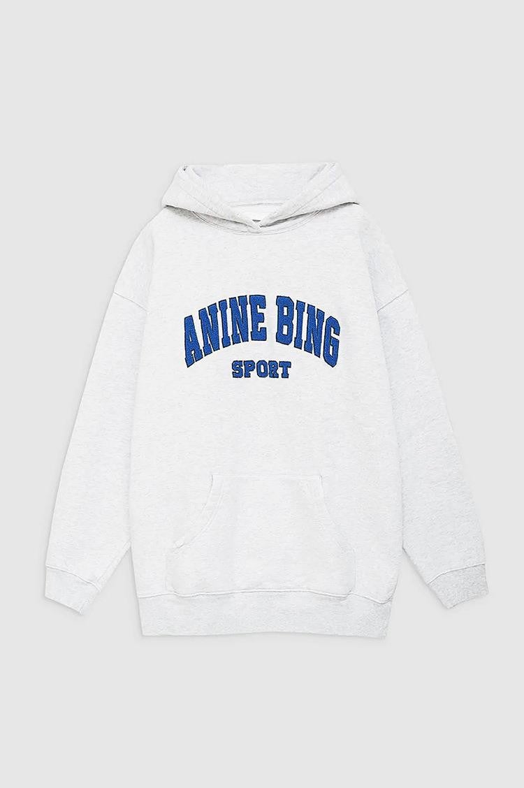 22 autumn and winter New North American niche AB special embroidered letters hand embroidered embroidered fleece womens hooded sweater Gray White