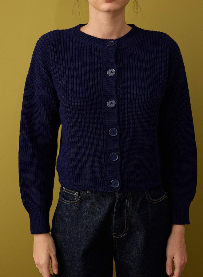 trendyol Navy Blue Crew Neck Thessaloniki Knitwear Cardigan - Image 3