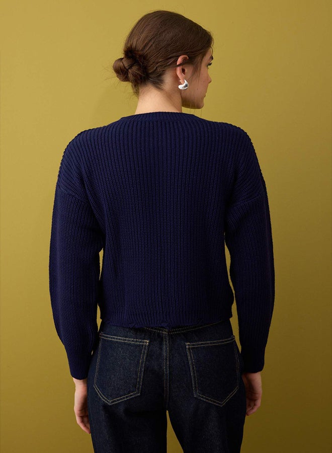 trendyol Navy Blue Crew Neck Thessaloniki Knitwear Cardigan - Image 4
