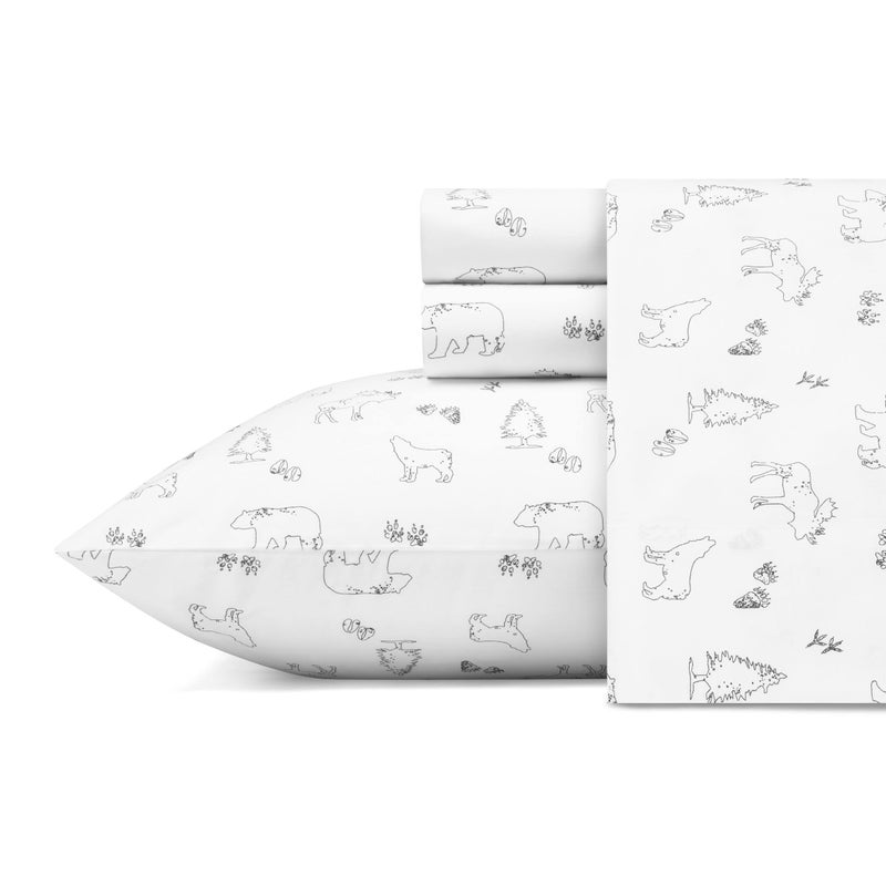 Eddie Bauer  Twin XL Sheet Set Cotton Percale Bedding Set Crisp  Cool Stylish Home Decor Dorm Room Essentials Animal Tracks White Twin XL