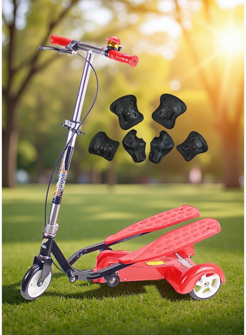 EASY FUTURE Boys & Girls Kick Scooter Smart Dual Pedal 3-Wheel Scooter with Adjustable Foldable Handlebar Including Protective Gear Set - Image 1