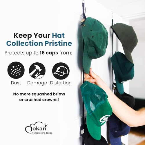 Jokari Over the Door Cap Rack Organizer 2 Pack Holds Up to 16 Baseball Hats Hat Storage System for Men Women and Kids Adjustable Closet Hanger with Hooks for Easy Hat Display - Image 2