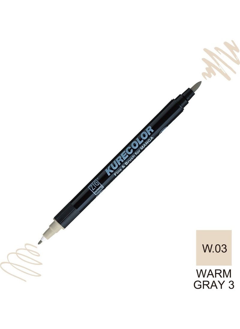 Zig Kurecolor Mangaka Fine&brush Double Sided Pen CNKC-2200 No W.03 Warm Gray 03  - Image 5