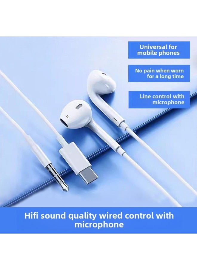 Generic - Headphones Wired High Quality Suitable For Vivo Huawei Oppo Xiaomi Apple Mobile Phone Round Hole Type-C Semi-in-ear-Color:Mic-free Classic Model [3.5mm White - Two Pack] - Image 1