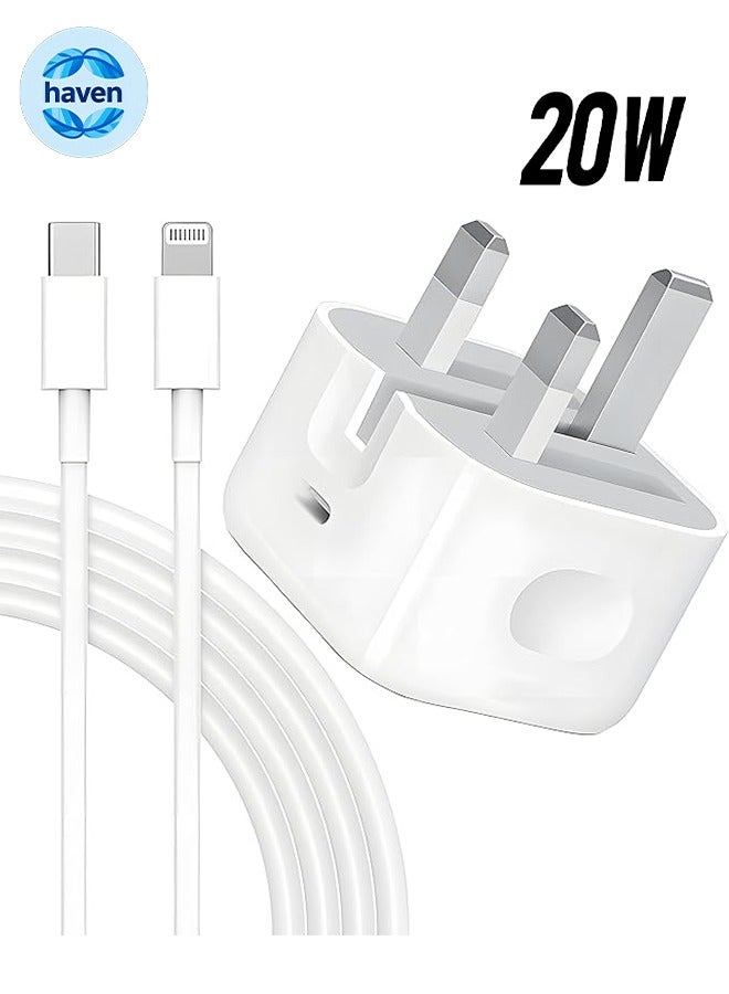 هافن اي فون 20W شاحن سريع ، مع الناقل التسلسلي العام كابل ضوء ، شاحن سريع ، متوافق مع اي فون 14 برو / 14 برو ماكس / 14 زائد / 14 / 13 / 12 / 11 / XS-1 م - Image 1