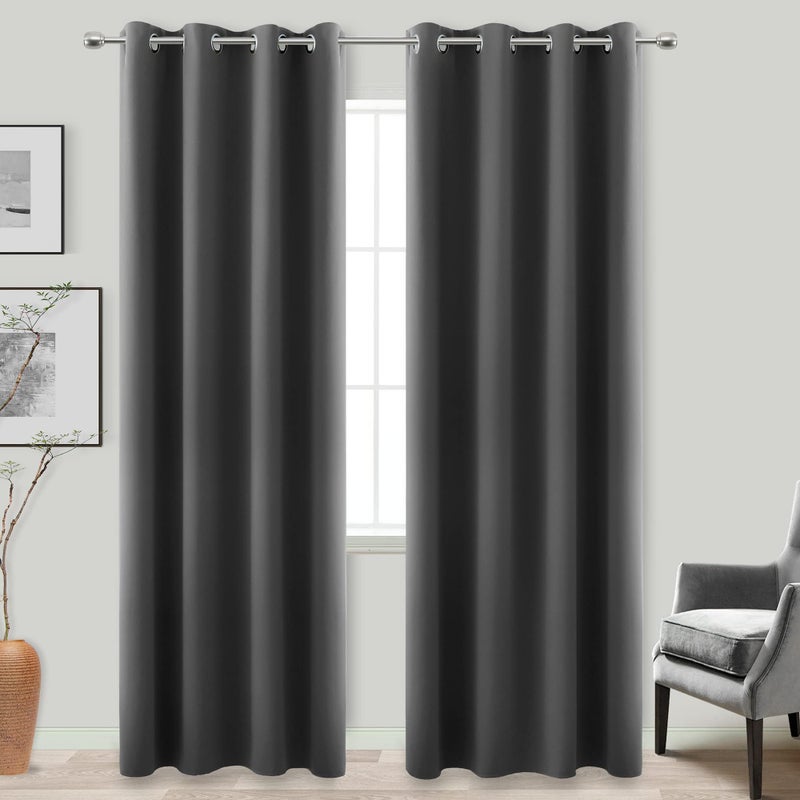KOUFALL Thick Blackout Curtains for Tall Living Room 2 Panels Set 90 Inches Long Room Darkening Heavy Deadening Sound Proof Curtain for Window Doorway52x90 Length Charcoal Dark Grey