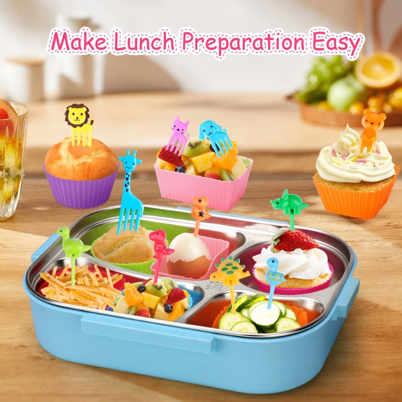 DOUDOULE 100PCS Silicone Lunch Box Dividers for Kids Lunch Accessories Set, Including 24 Reusable Silicone Cupcake Liners Baking Muffin Cups with 76 Animal Food Picks for Kids, Lunchbox Bento Box Accessories - Image 3