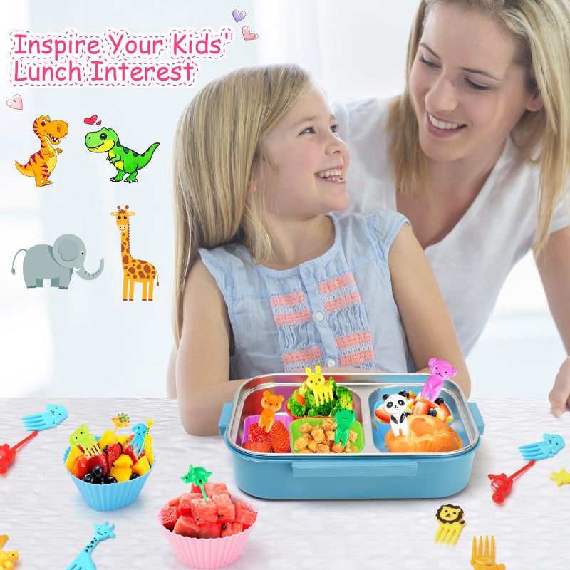 DOUDOULE 100PCS Silicone Lunch Box Dividers for Kids Lunch Accessories Set, Including 24 Reusable Silicone Cupcake Liners Baking Muffin Cups with 76 Animal Food Picks for Kids, Lunchbox Bento Box Accessories - Image 2