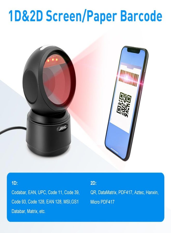 JRHC 1D 2D Desktop Barcode Scanner, Omnidirectional Automatic Sensing Platform Scanner, Hands-Free USB Wired Image Sensing QR Barcode Reader - Image 5