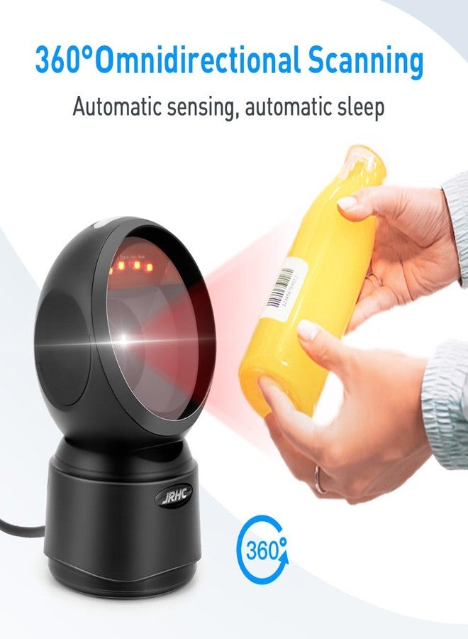 JRHC 1D 2D Desktop Barcode Scanner, Omnidirectional Automatic Sensing Platform Scanner, Hands-Free USB Wired Image Sensing QR Barcode Reader - Image 3