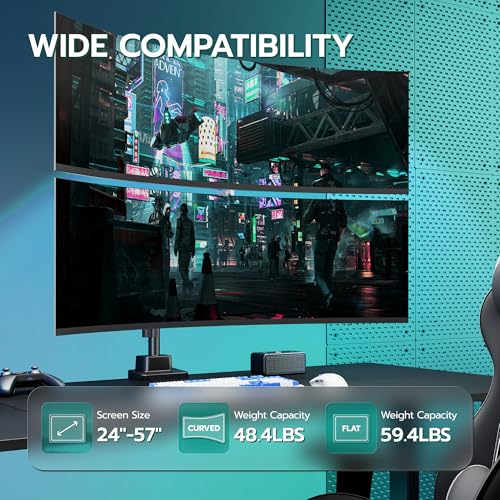 ARES WING Vertical Dual Monitor Mount - 24-57" Aluminum Heavy Duty Monitor Arms for 2 Monitors, Fully Adjustable Gas Spring Stacked Monitor Stand with 75/100/200 Vesa Mount, Black - Image 2