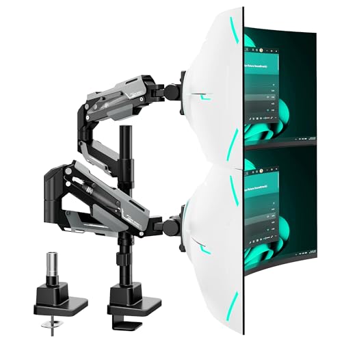 ARES WING Vertical Dual Monitor Mount - 24-57" Aluminum Heavy Duty Monitor Arms for 2 Monitors, Fully Adjustable Gas Spring Stacked Monitor Stand with 75/100/200 Vesa Mount, Black - Image 1