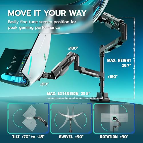 ARES WING Vertical Dual Monitor Mount - 24-57" Aluminum Heavy Duty Monitor Arms for 2 Monitors, Fully Adjustable Gas Spring Stacked Monitor Stand with 75/100/200 Vesa Mount, Black - Image 5