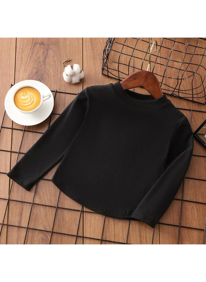 Children's Velvet Round Neck Solid Color Bottoming Shirt Autumn And Winter Girls' Boys' Long-sleeved T-shirt Medium And Big Children's Inner Warm Top