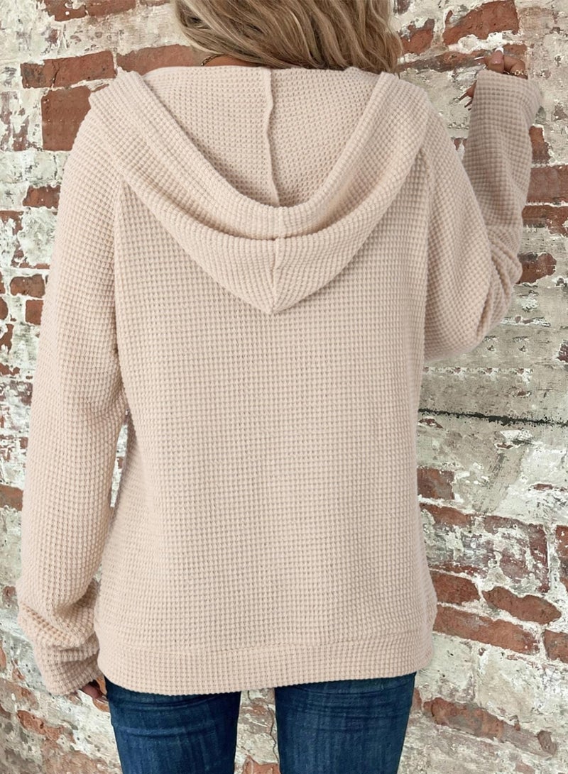Dokotoo Hoodies for Women Casual Full Zip Up Hoodie Sweatshirt Apriot Fall Clothes Solid Color Waffle Knit Long Sleeve Hooded Sweatshirts Pockets Jacket Coat for Women Girls 2026 Fashion XS - Image 2