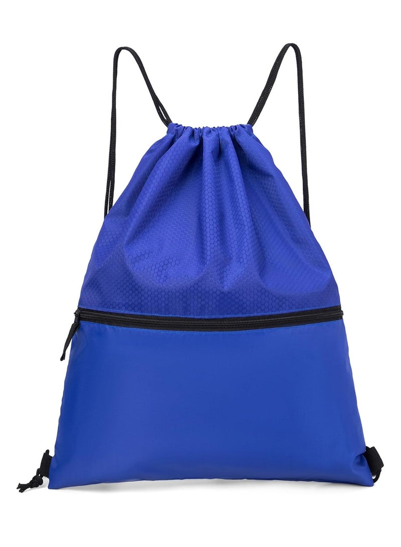YelaJoy ﻿ Drawstring Backpack String Bag, Sports Water Resistant String Bag,  Sport Gym Sackpack for Women Men  Party Gym Sport Trip, Large with Zipper, (Blue) ﻿ - Image 1