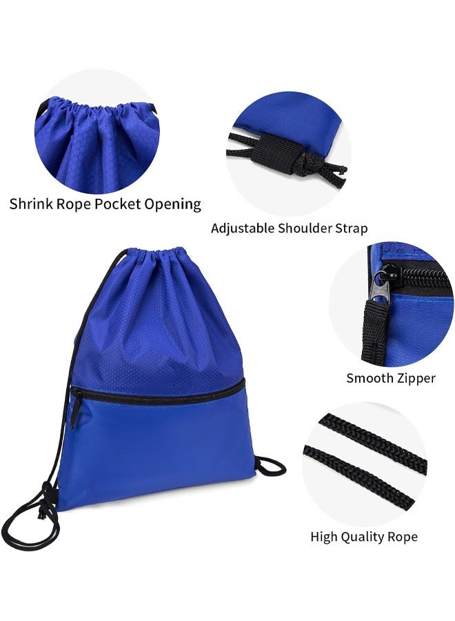 YelaJoy ﻿ Drawstring Backpack String Bag, Sports Water Resistant String Bag,  Sport Gym Sackpack for Women Men  Party Gym Sport Trip, Large with Zipper, (Blue) ﻿ - Image 4