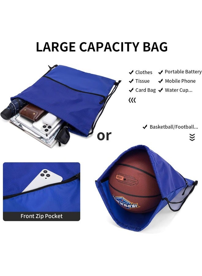 YelaJoy ﻿ Drawstring Backpack String Bag, Sports Water Resistant String Bag,  Sport Gym Sackpack for Women Men  Party Gym Sport Trip, Large with Zipper, (Blue) ﻿ - Image 3