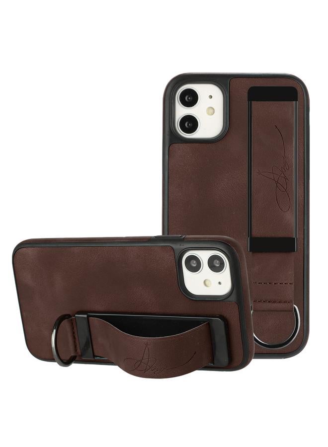 زبون جراب لهاتف iPhone 12 مزود بحامل سوار معصم من الجلد وغطاء خلفي للهاتف - Image 1