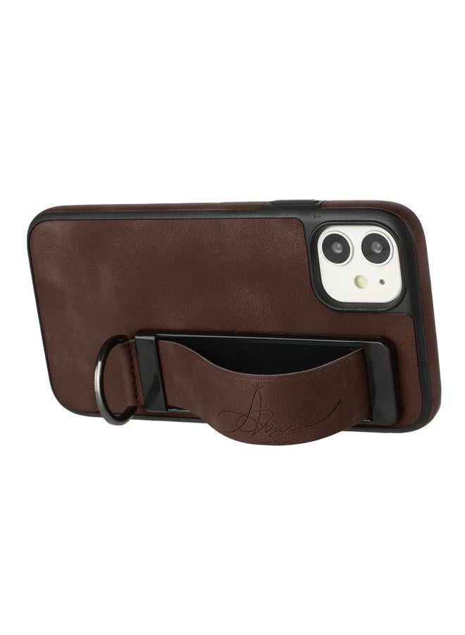 زبون جراب لهاتف iPhone 12 مزود بحامل سوار معصم من الجلد وغطاء خلفي للهاتف - Image 3