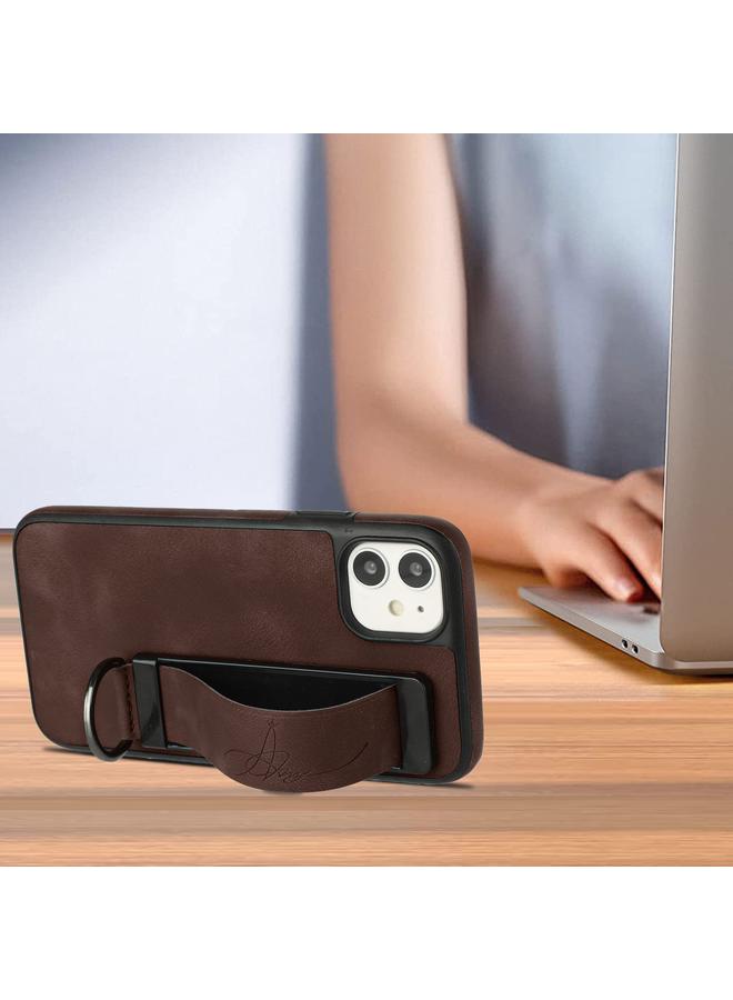 زبون جراب لهاتف iPhone 12 مزود بحامل سوار معصم من الجلد وغطاء خلفي للهاتف - Image 4