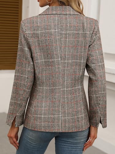 ELLEVEN Womens Casual Plaid Blazer Lapel Collar Double Button Long Sleeve Boyfriend Blazer Suit Houndstooth Plaid Blazer Jacket Business Work Office Blazer Suits Brown Plaid Medium - Image 3