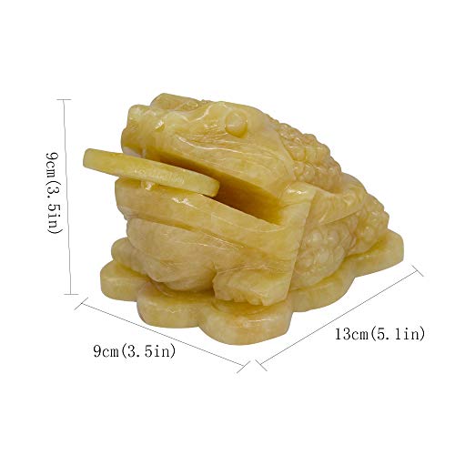 Addune Feng Shui Jade Money Frog Three Legged Wealth Frog or Money Toad Statue Car Dashboard Decors Attract Wealth and Good Luck M Light Yellow - Image 3