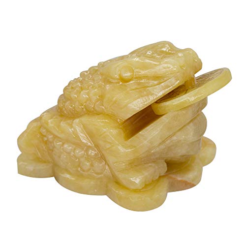 Addune Feng Shui Jade Money Frog Three Legged Wealth Frog or Money Toad Statue Car Dashboard Decors Attract Wealth and Good Luck M Light Yellow - Image 1