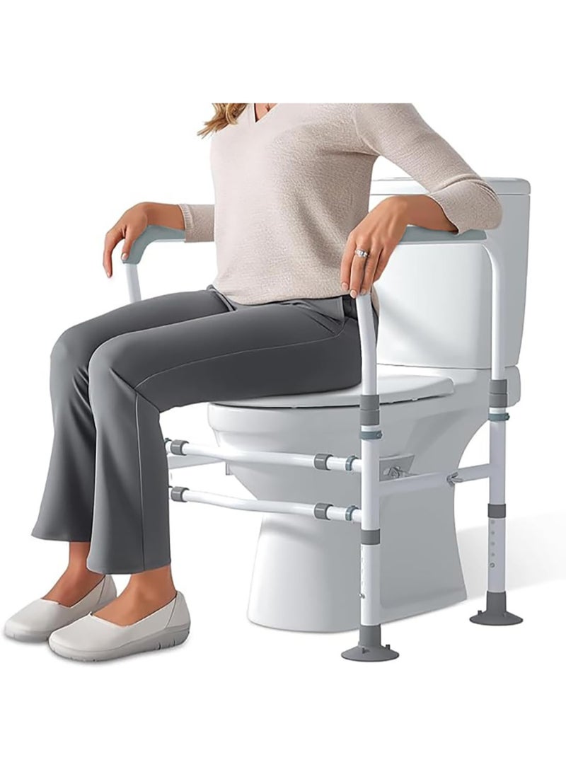 شو وو درابزين أمان للمرحاض، مقابض مرحاض لكبار السن، إطار أمان للمرحاض مع ارتفاع قابل للتعديل ودرابزين قضبان مرحاض لكبار السن والمعاقين تناسب معظم المراحيض، 440 رطلاً - Image 1