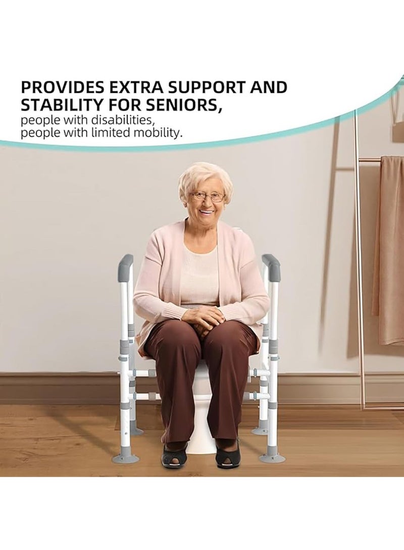 شو وو درابزين أمان للمرحاض، مقابض مرحاض لكبار السن، إطار أمان للمرحاض مع ارتفاع قابل للتعديل ودرابزين قضبان مرحاض لكبار السن والمعاقين تناسب معظم المراحيض، 440 رطلاً - Image 2