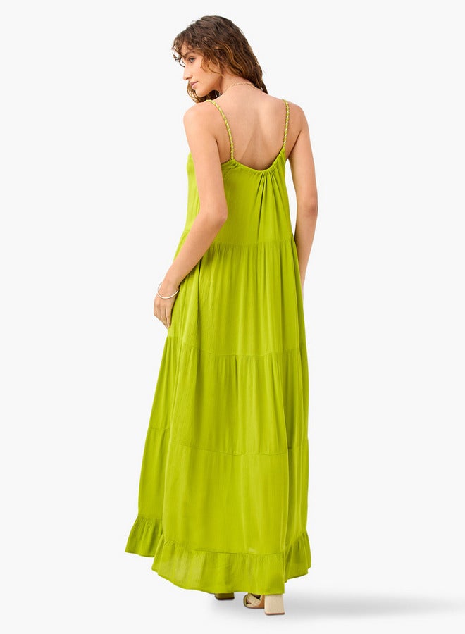 سبلاش فيڤ فستان ماكسي طبقات لون أخضر ليموني - Image 3