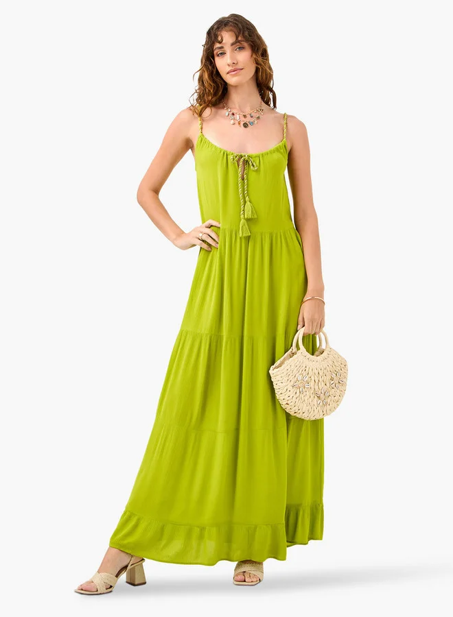 Splash FAV Chartreuse Tiered Maxi Dress