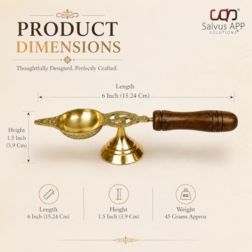 Salvus APP SOLUTIONS Brass Diya with Wooden Handle for Pooja | Traditional Oil Lamp Deepam/Vilakku for Home Temple, Aarti, Diwali & Spiritual Decor | Brass Deepak for Mandir (6 x 1.5 inch) - Image 5