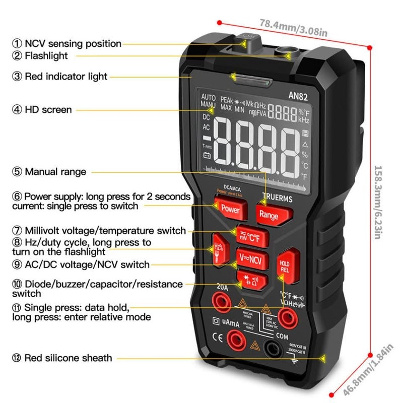 Professional Digital Multimeter Voltage Current Resistance Tester Auto Power Off Double Safety Protection - Image 3