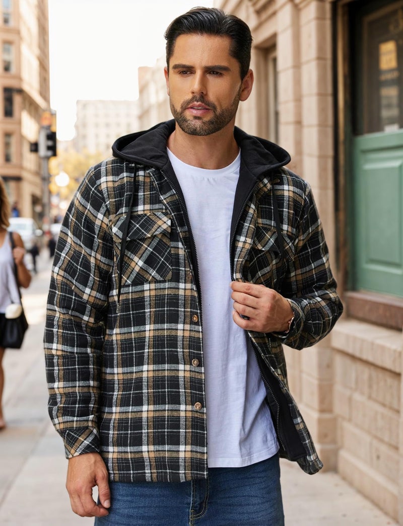 COOFANDY Mens hoodies zip up and snap quilted lined flannel shirt jacket plaid jacket - Image 5