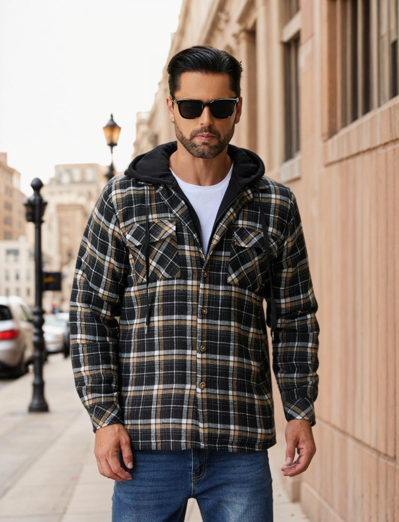 COOFANDY Mens hoodies zip up and snap quilted lined flannel shirt jacket plaid jacket - Image 2